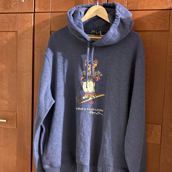 Ralph Lauren Ski Polo Bear Fleece Hoodie Navy Heather Pullover XL/TG Sz $208 - Picture 2 of 9